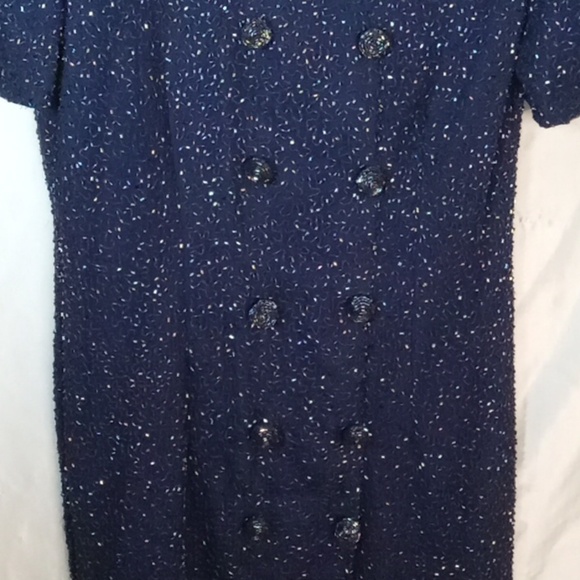 Lawrence Kazar beaded silk/polyester women's dress blue size large - Picture 3 of 11